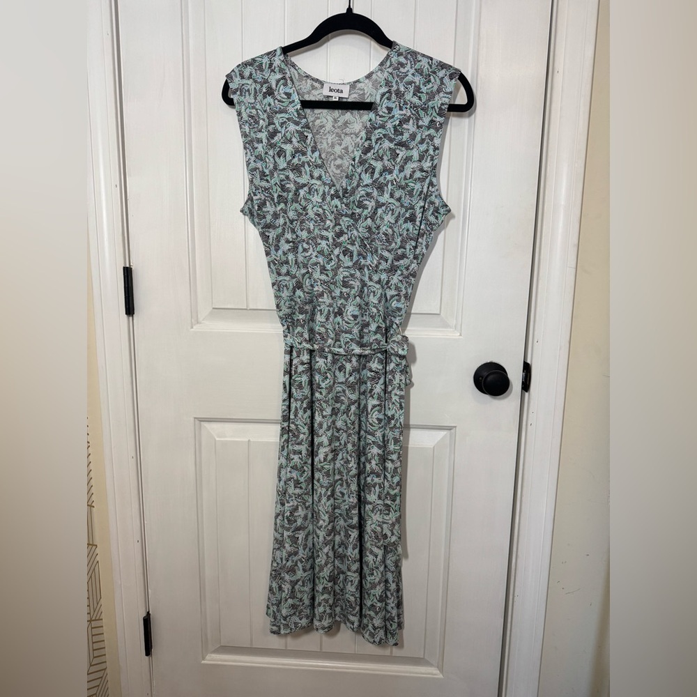 Leota Finnley Crane Print Faux Wrap Dress